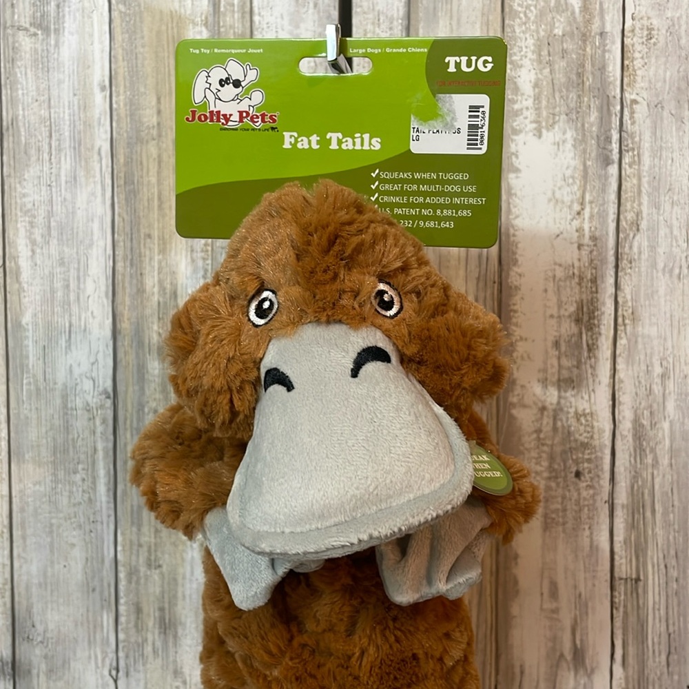 Jolly Pets Fat Tail Squeaky Toy for large dogs. Platypus
